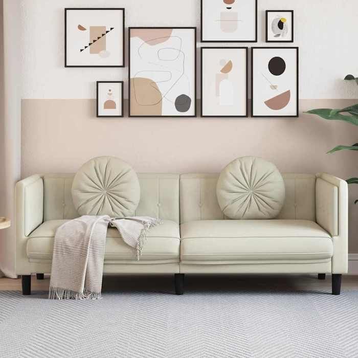 VidaXL Canapé avec Coussins 3 Places, Siège avec Accoudoirs et Dossier, Fauteuil avec Pieds Salle de Séjour, Moderne, Crème 372649