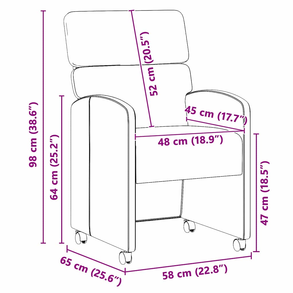 Dining Chairs with Casters 2 pcs Black 58 x 65 x 98 cm