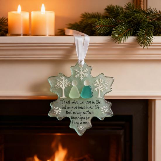 Snowflake-Shaped Sea Glass Friendship Decor Handmade Sea Glass Art Christmas Ornament Coastal Friendship Keepsake