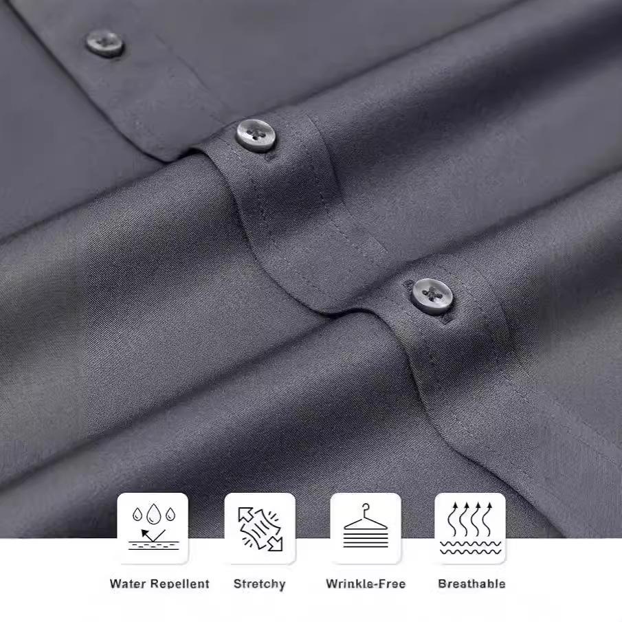 Four-sided stretch men's shirt business casual dress buckle-down non-ironing solid color shirt men's long sleeves