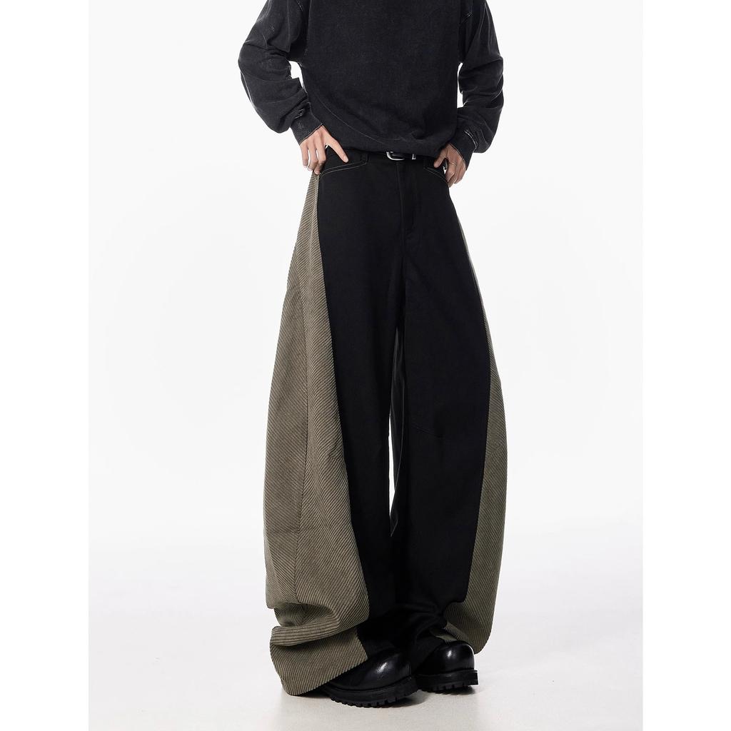 American wide-leg casual pants men's autumn and winter new contrasting color splicing design sense youth loose scimitar pants