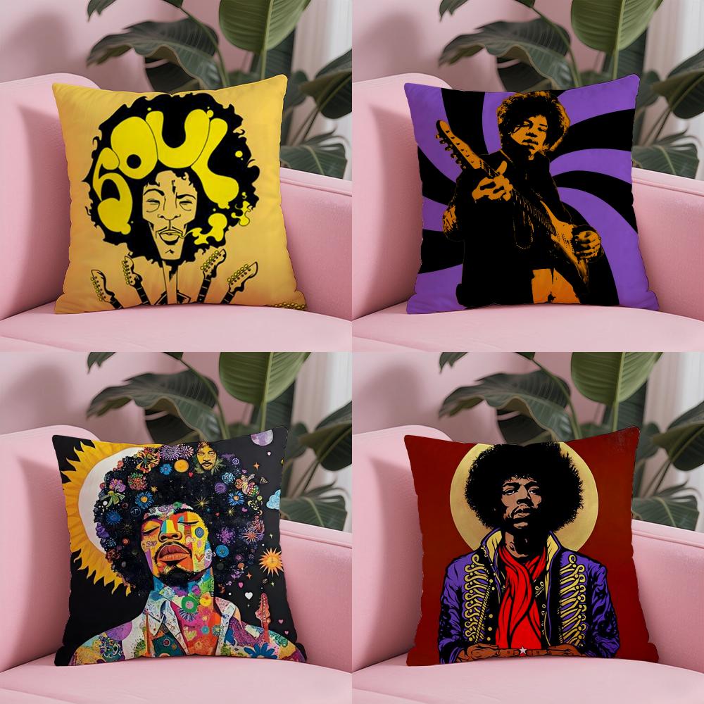 SingerJ-Jimi H-Hendrix Pillow Case Soft Plush Fabric Double-Sided Printed Cushion Cover Warm Winter Sofa Pillow Case