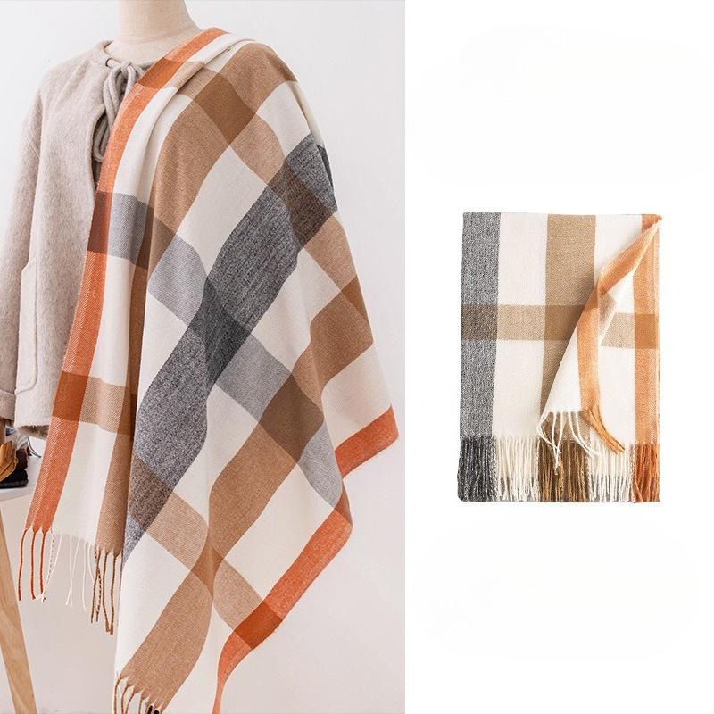 New Plaid Scarf for Women Japanese and Korean Sweet Commuting Warm Shawl Fashion Scarf Autumn and Winter Imitation Cashmere Scarf
