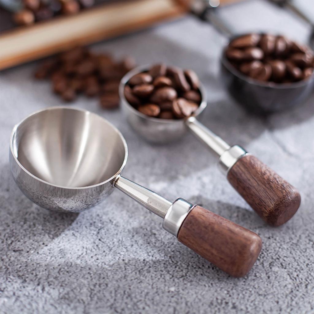 Stainless Steel Coffee Spoon with Walnut Wood Handle Tablespoon Baking Measuring Spoon Coffee Bean and Powder Scoop