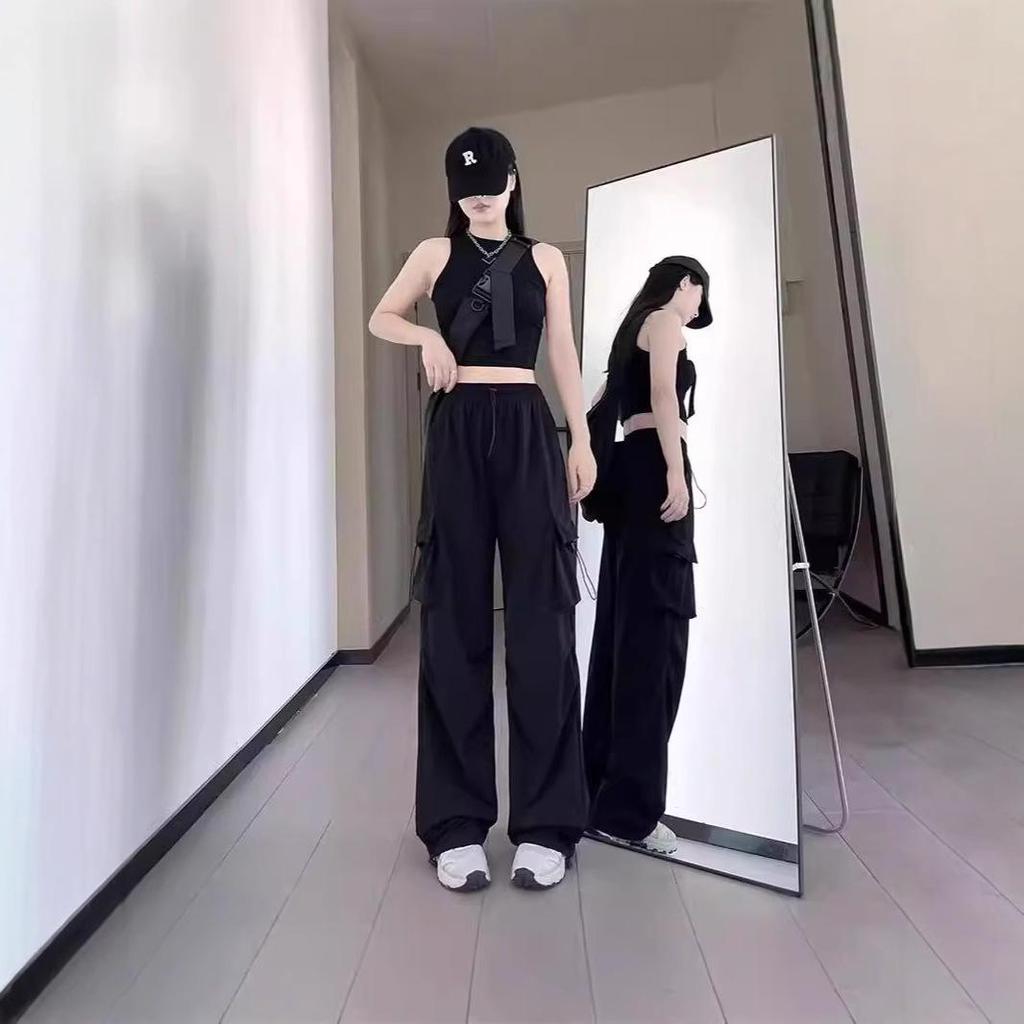 Women's French Windproof Wide-Leg Pants for Spring/Autumn: Casual, Loose, Petite Fit, Ideal for Mountaineering and Sports.