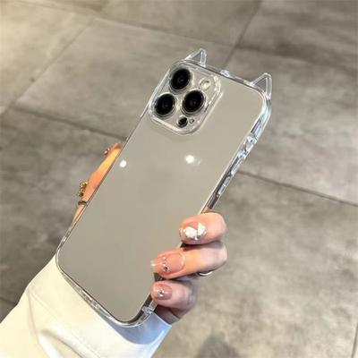 Modische, klare 3D-Telefonhülle mit süßen Katzenohren für iPhone 16 15 14 13 12 11 Pro Max 7 8 Plus X XR XS MAX stoßfeste, weiche TPU-Hülle
