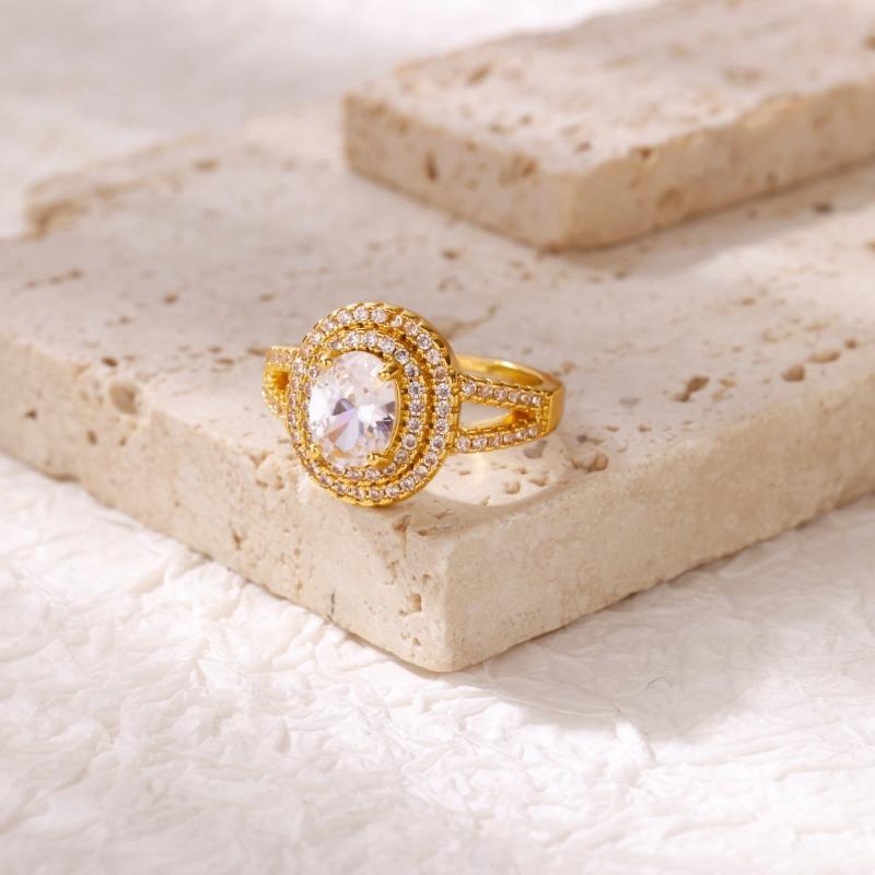 Hot Sale Full Diamond Ring Fashion Temperament Open Simple Sugar Cube Zircon Group Set Luxury Diamond Ring New