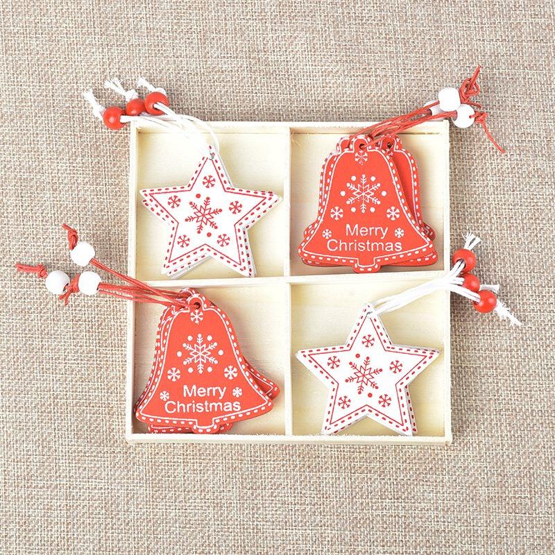 12Pcs Creative Christmas decorations DIY Christmas wooden pendants Christmas tree box set reindeer bell angel heart pendants