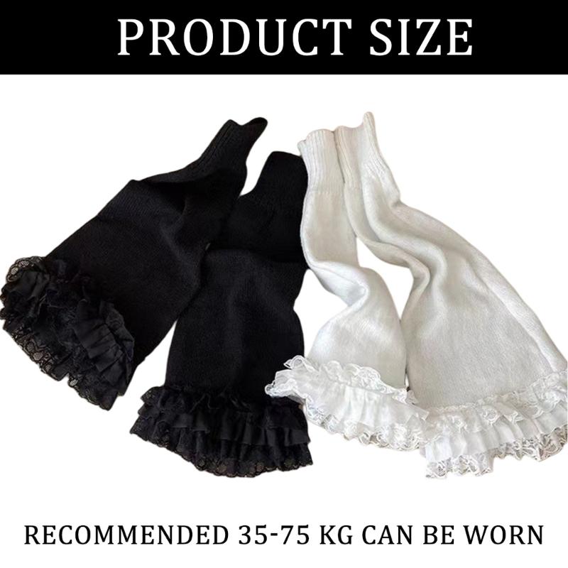 Damen Mädchen Fairycore Gestrickte Beinwärmer Ausgestellte Stiefelsocken Japanische JK Lagenlook Rüschen Spitzenbesatz Fußabdeckungen Streetwear