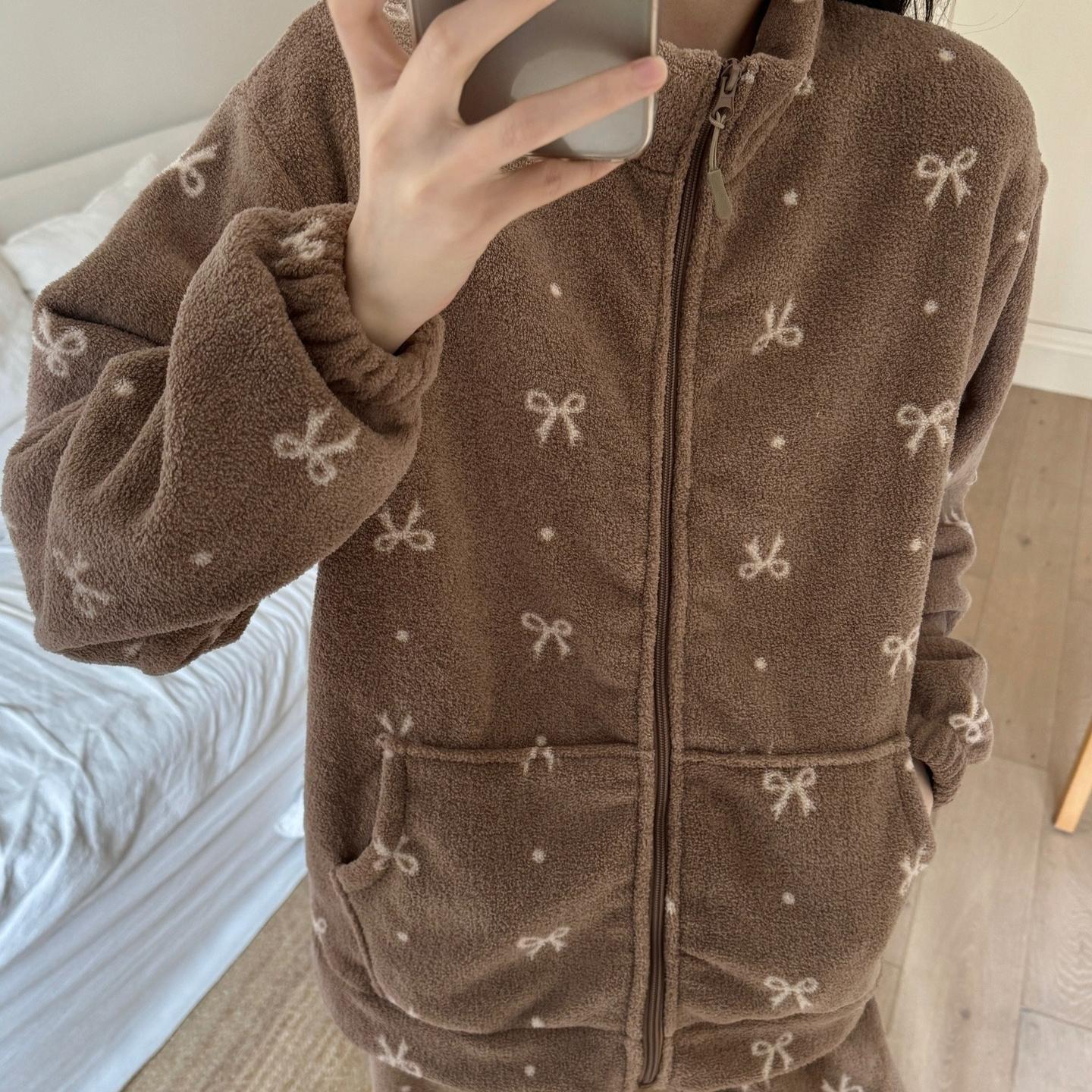 

Winter Pajamas Women s Cute Plush Thick Zipper Warm Home Clothes Set XL