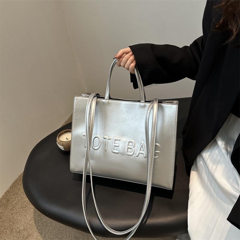 Eenvoudige Vintage Grote Draagtas voor Vrouwen Casual PU Leer Schouder Crossbody Tas voor Reizen Werk zilver