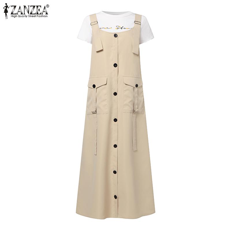 ZANZEA Womens Casual Sleeveless Straps Overalls Dress