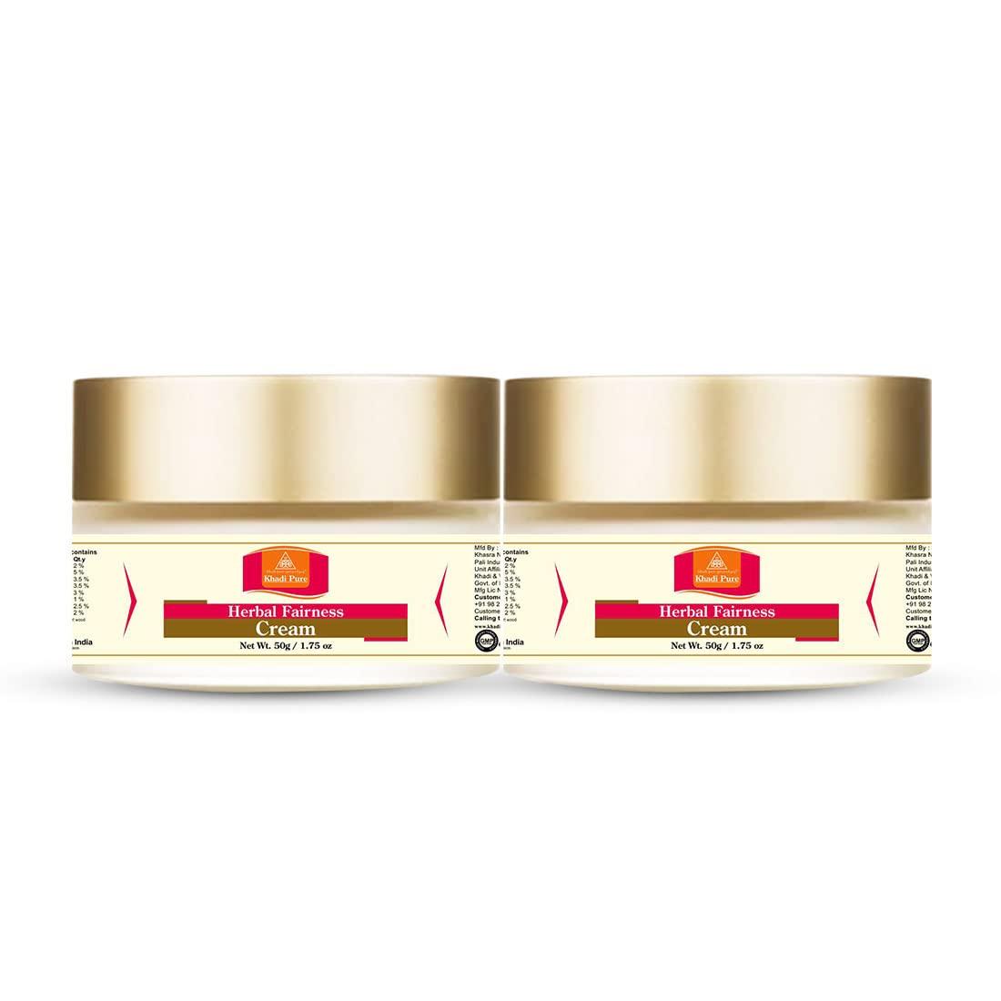 Khadi Pure Herbal Fairness Cream - 50g (Set of 2) | Enhances Skin Glow & Radiance | Reduces Dark Spots & Blemishes | Enriched with Natural Ingredie