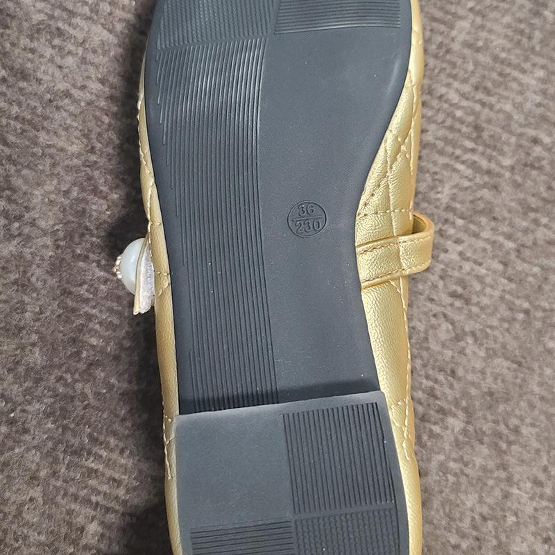 Gentle fairy pearl rhombus flat-bottomed shallow mouth ballet single shoes female retro Mary Jane shoes small leather shoes