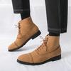 British Style Men's Mid-High Leather Brogue Business Casual Ankle Boots, Fashion Retro Dr. Martens