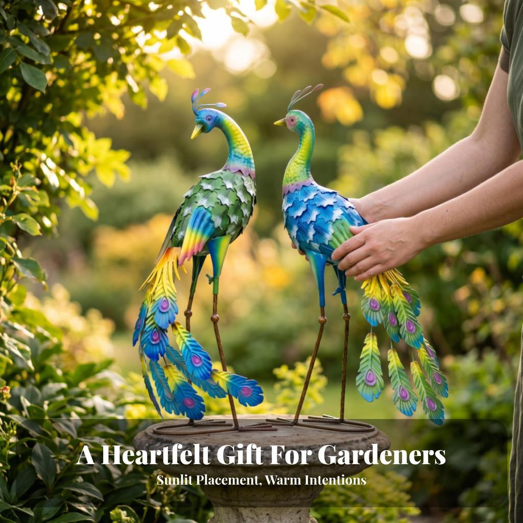 Peacock Garden Statue Colorful Metal Realistic for Courtyard