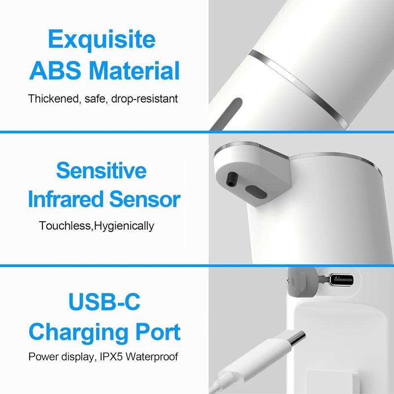 White Liquid Soap Dispenser Automatic Foam Dispenser TYPE C 4 Level 380ML Smart Soap Dispensers Bathroom Accessories