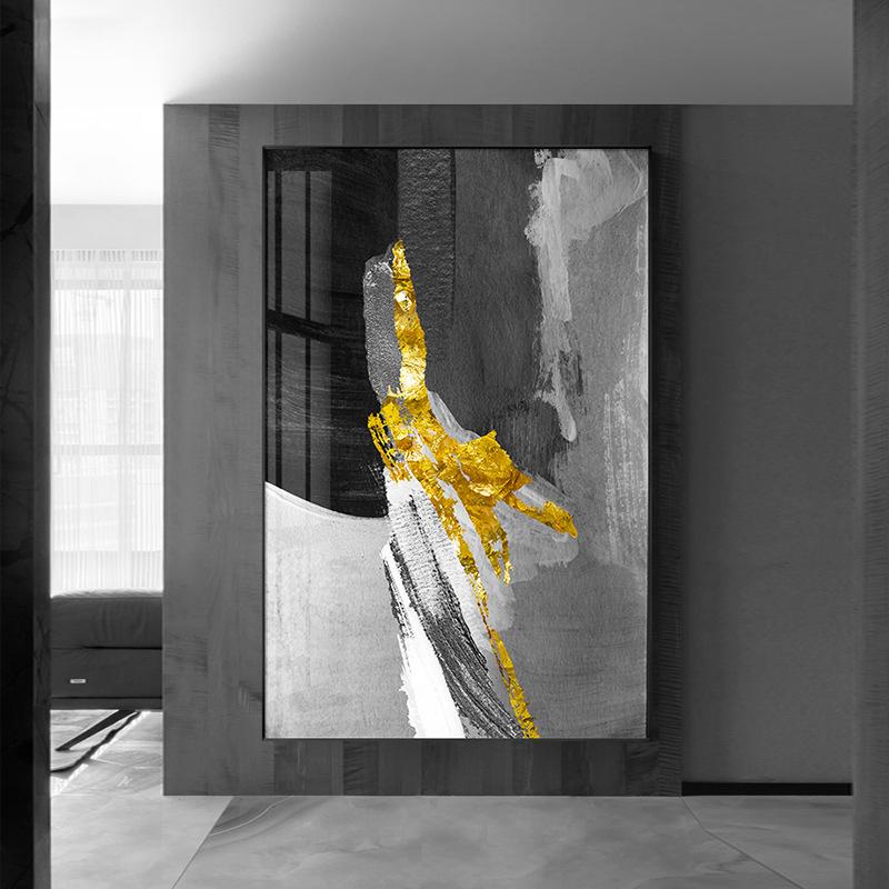 Black and White Yellow Abstract Oil Painting Printed On Canvas Gold Foil Modern Posters and Prints for Living Room Porch Decor