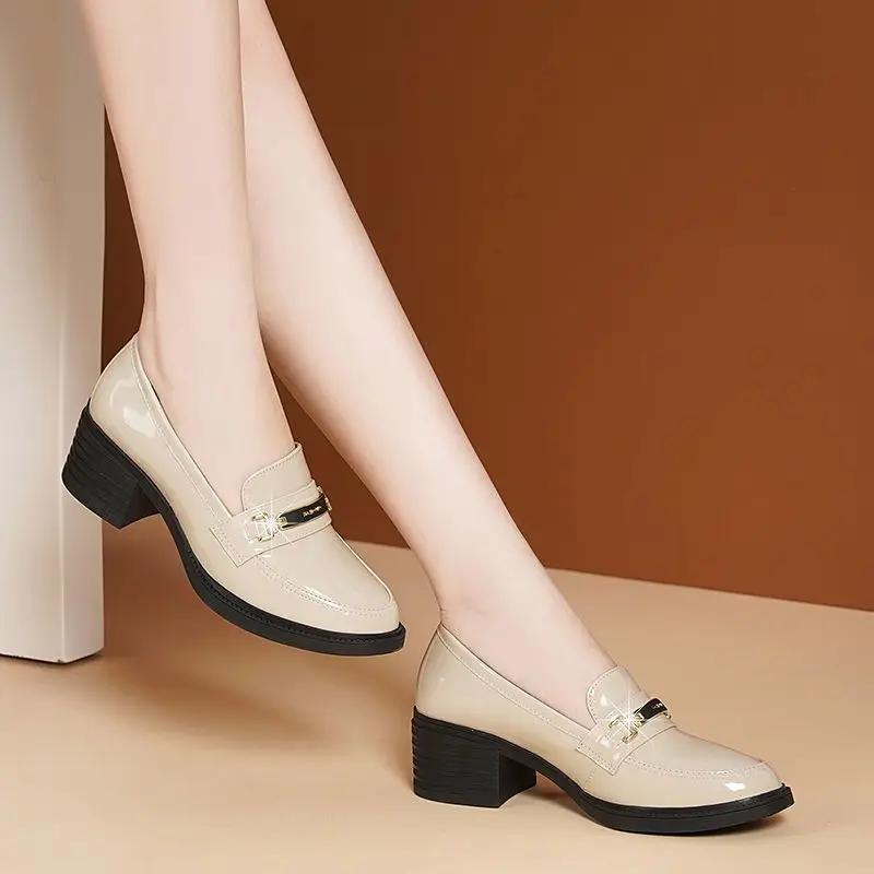 Block Heel Loafers Round Toe Women's Shoes with Medium Heels Ladies Pumps Chunky Stylish on Sale Promotion 2025 Trend Vacation