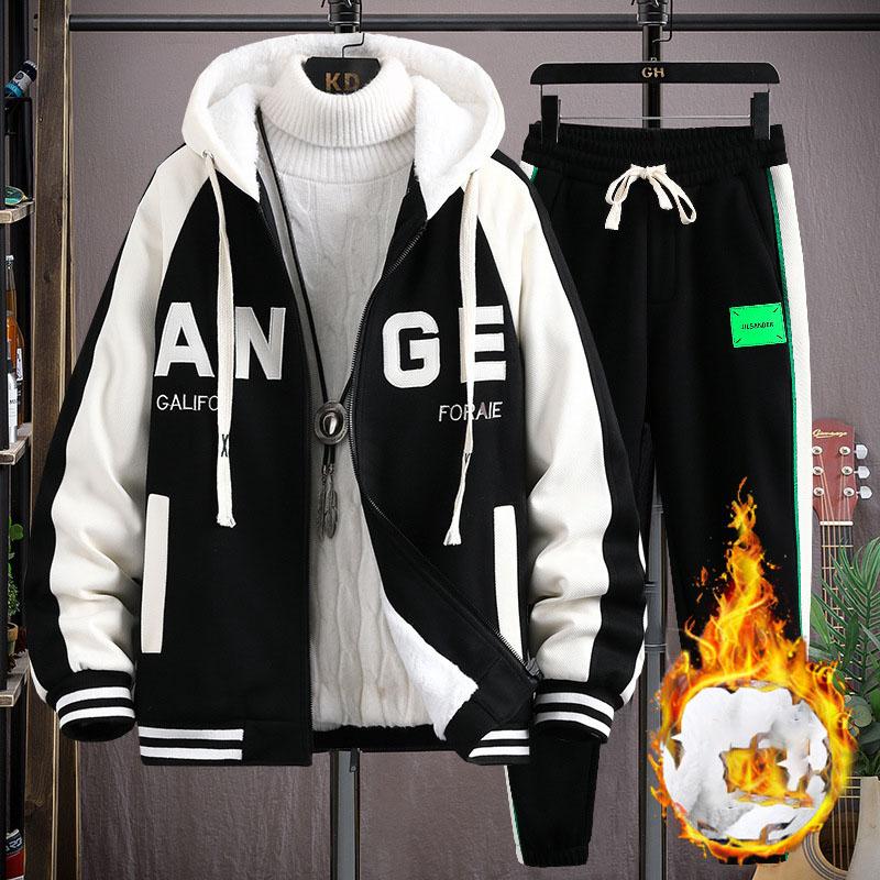 

Зимний мужской спортивный костюм повседневная куртка с капюшоном спортивная куртка спортивные штаны комплект из 2 предметов хип-хоп толстый теплый комплект XXXXL