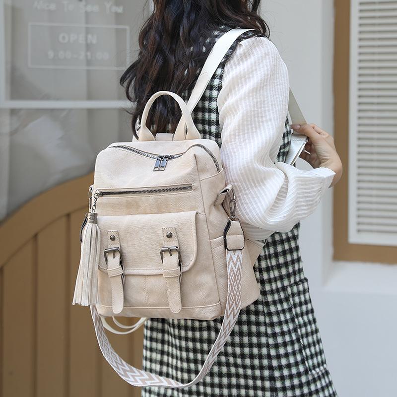 Vintage Ladies Backpack Premium Sense PU Soft Leather Shoulder Bag Large Capacity Commuter Multifunctional Backpack Women