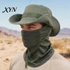 Quick-drying Hat Camouflage Sun with Balaclava Face Mask, UV Protection Men Wide Brim Hat, Breathable Bucket for Outdoor Fishing Hiking Cycling