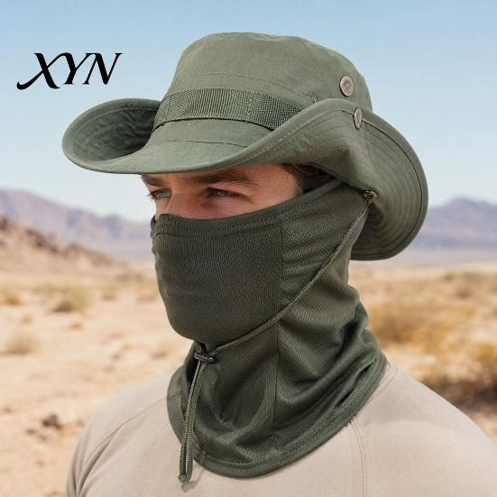 Quick-drying Hat Camouflage Sun with Balaclava Face Mask, UV Protection Men Wide Brim Hat, Breathable Bucket for Outdoor Fishing Hiking Cycling