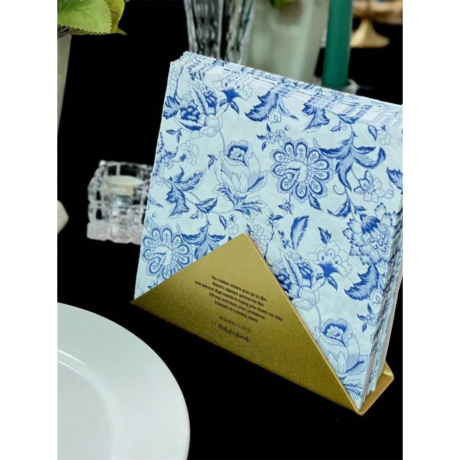 20pcs/Set Disposable Retro Blue Flower Printed Decoupage Napkins 13x13inch, Suitable for Weddings, Birthdays, Holidays