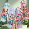1PC Colorful Folk Floral Bouquet Print 750ml Color Plastic Sports Water Bottle Leakproof Flip Straw Lid Suitable for Sports Office Home Use