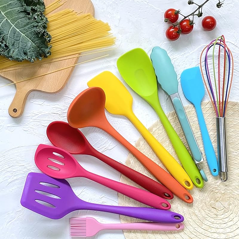 KAY RUK Kitchen Silicone Utensil Set,10Pcs Silicone Cooking Utensils Set,Food Grade Safety Silicone Utensils,480℉Heat Resistant Kitchen