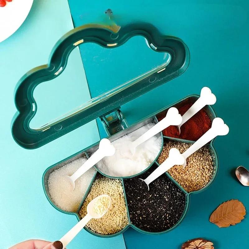 6-in-1 Seasoning Box Set Pepper Sugar Bowl Salt Spices Stirring Storage Jars Gadget Kitchen Accessories Condiment Container Jar