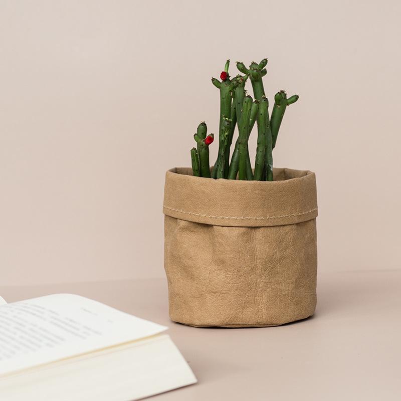 Retro Kraft Paper Flower Basket Desktop Makeup Washable Fabric Storage Basket Flower Pot Cover Pen Holder Home Supplies
