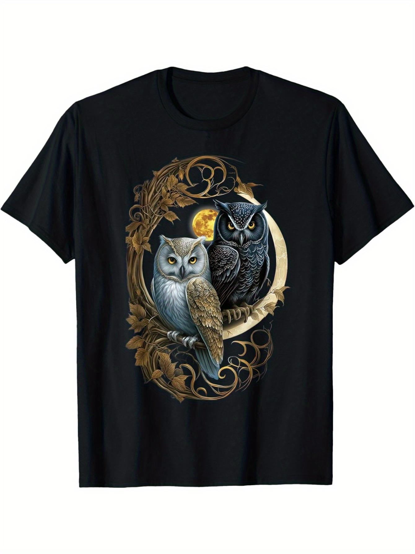 Moon Owl Graphic Tee - Black Cotton Men s T-Shirt with Night Birds Design for Owl Lovers S разноцветный