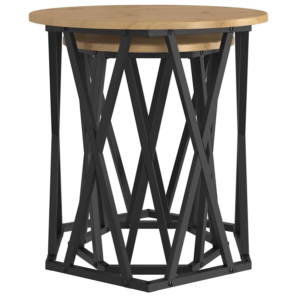 Coffee Table Set 2 Pcs Artisan Oak Engineered Wood and Steel