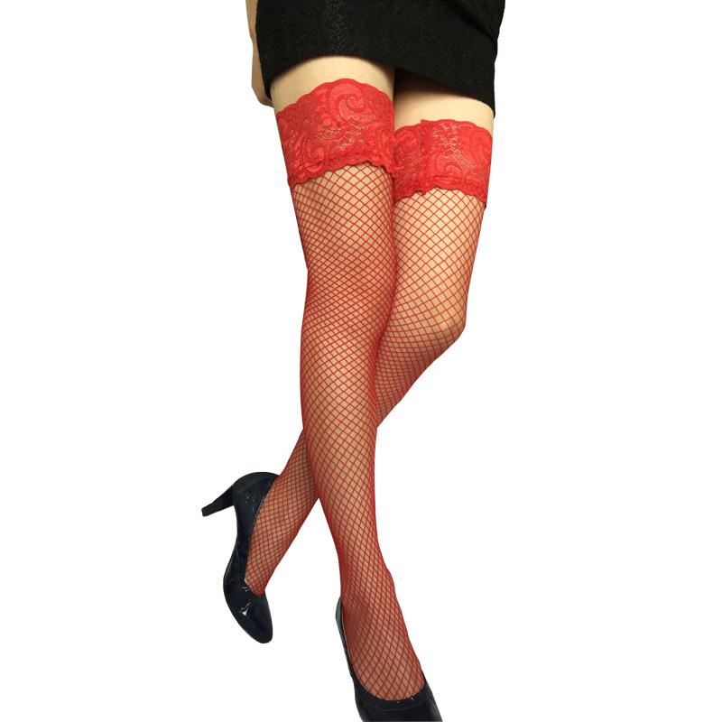 

Lace Trim Fishnet Thigh-High Stockings - Women s Sexy Lingerie Size L