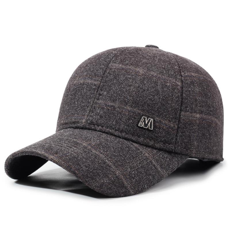 

Мужская осенне-зимняя шерстяная бейсболка, теплая хлопковая шапка, шапка с защитой ушей для пожилых людей