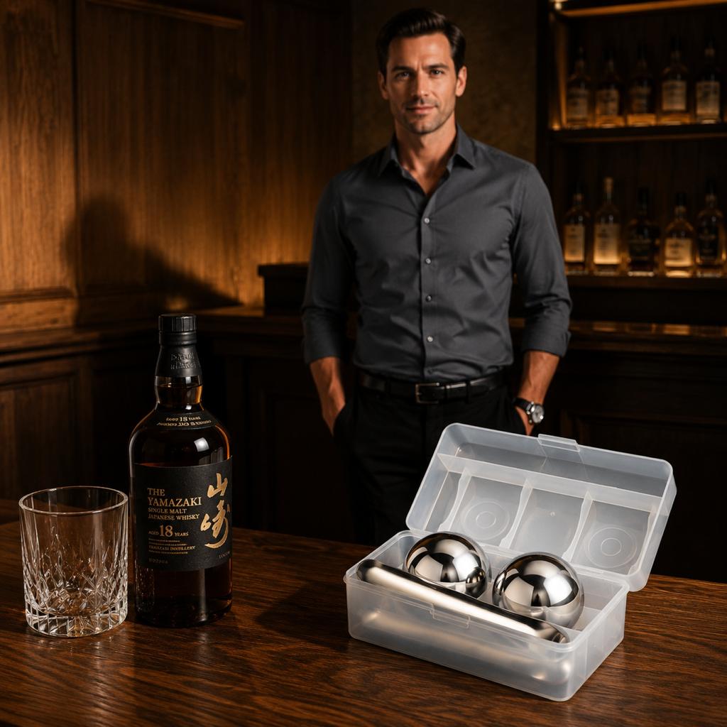 304 Stainless Steel Whiskey Ice Balls Set with Freezing Tray and Tongs Reusable Ice Cubes for Chilling Drinks Without Dilution