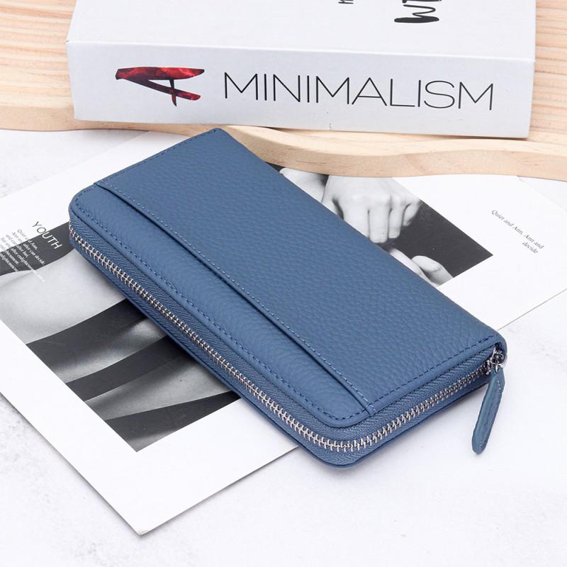 RFID Cowhide Women's Long Wallet Large Capacity Zipper Clutch Anti-theft Brush