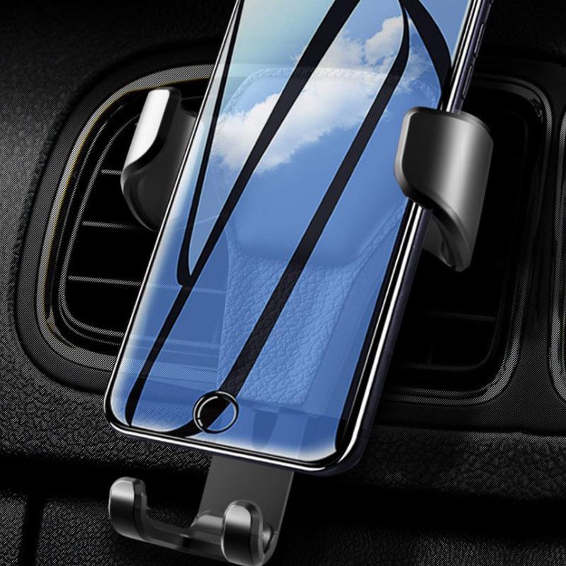 Universal Leather-Textured Air Vent Rotating Car Phone Holder with Gravity-Sensing Lock