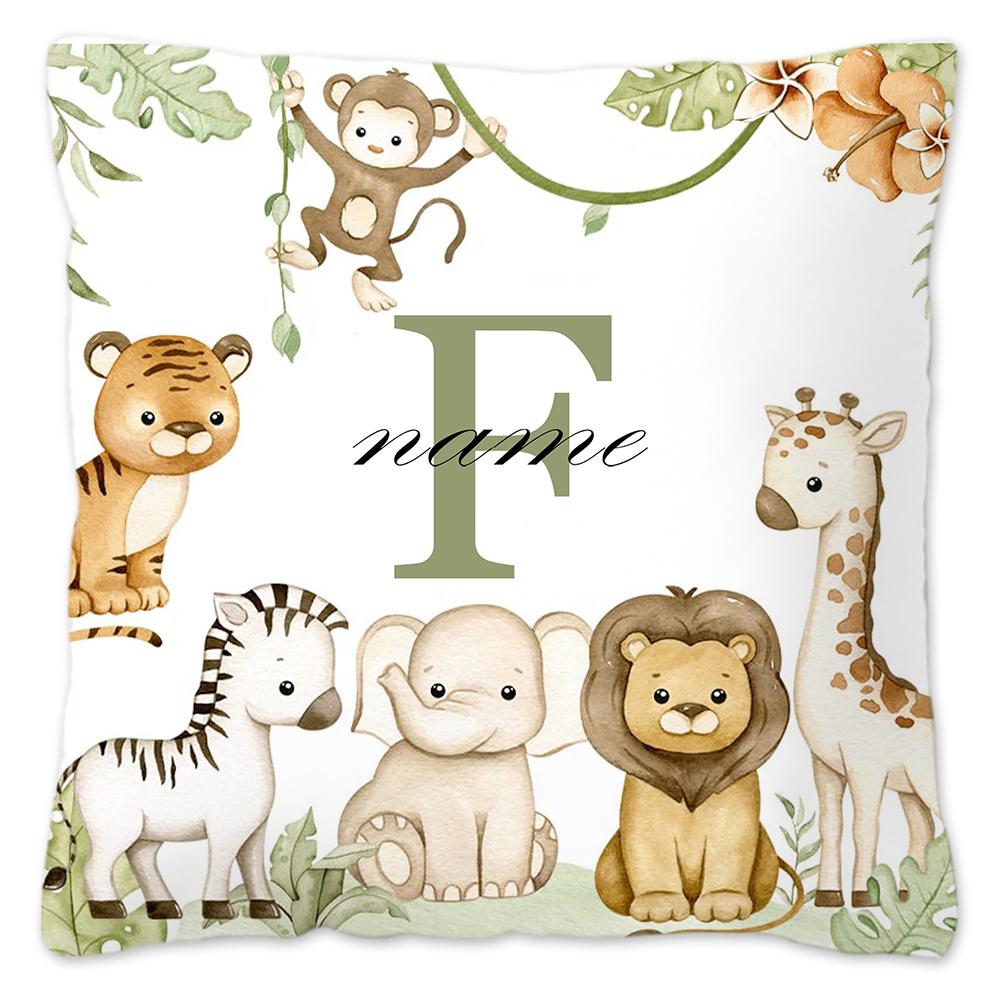 Animal with Name Pillow Case Personalized Pillow Dust Cover Bedroom Kids Wild Party Decoration Pillowcase Birthday Children Gift