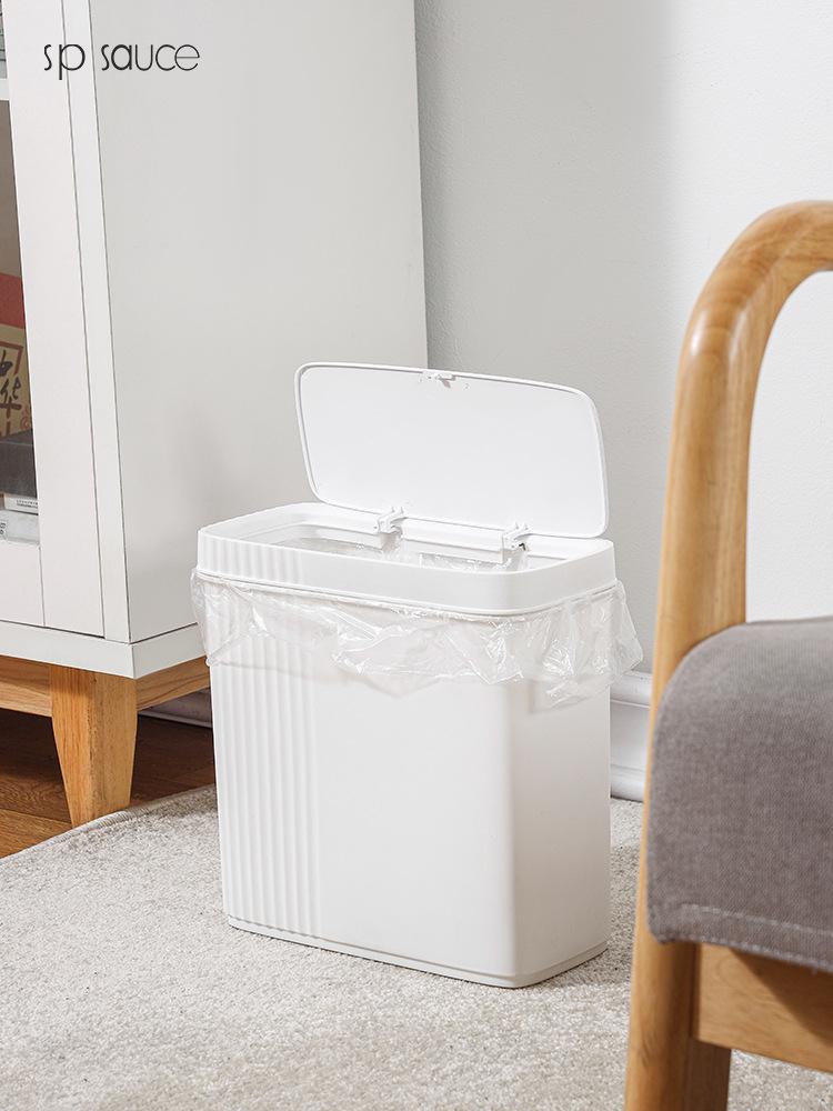 Úzký koš na odpadky s víkem a svorkou pro kuchyň, obývací pokoj, ložnici, koupelnu