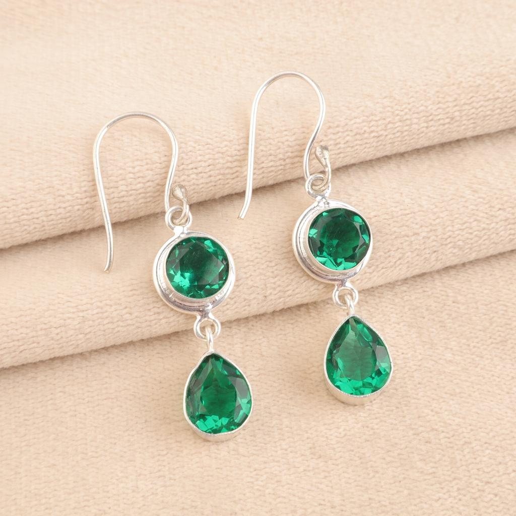 Friendship Day Sale Green Emerald Gemstone Dangle Earrings Jewelry 925 Silver EE-142-11