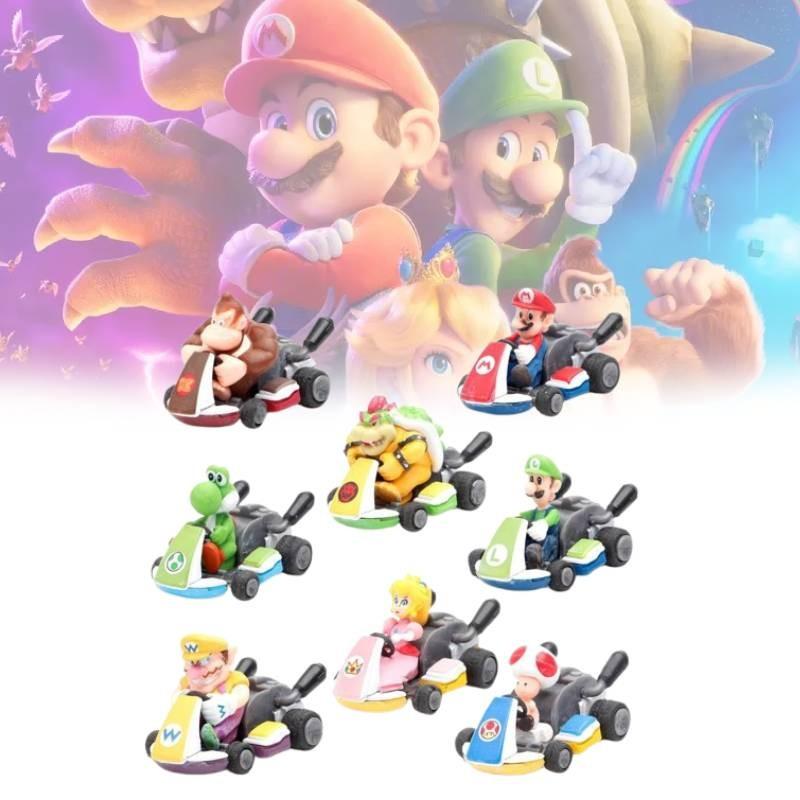 Mario Super 8pcs Kart Pull Back Car Princess Luigi Bowser Figure Toys Children