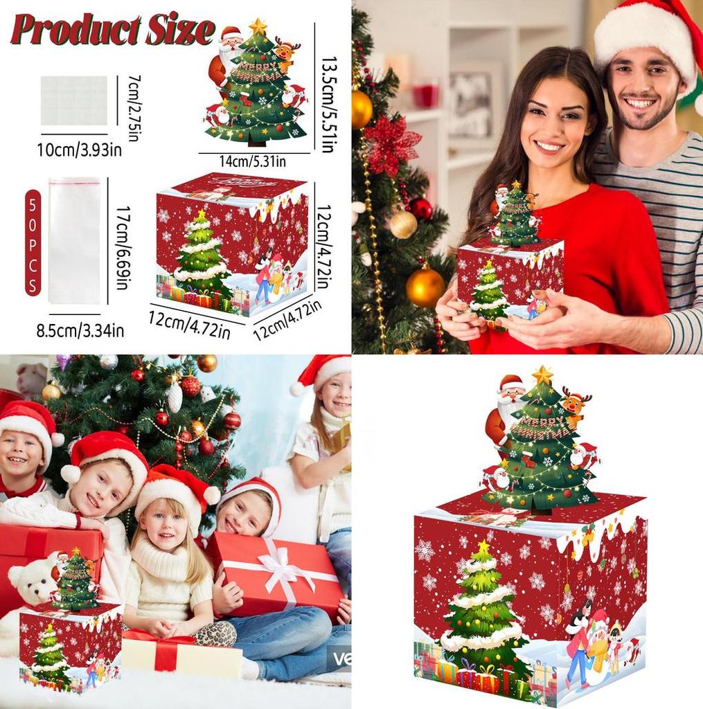 Red Christmas Tree Paper Money Box For Festive Party Celebration Decoration And