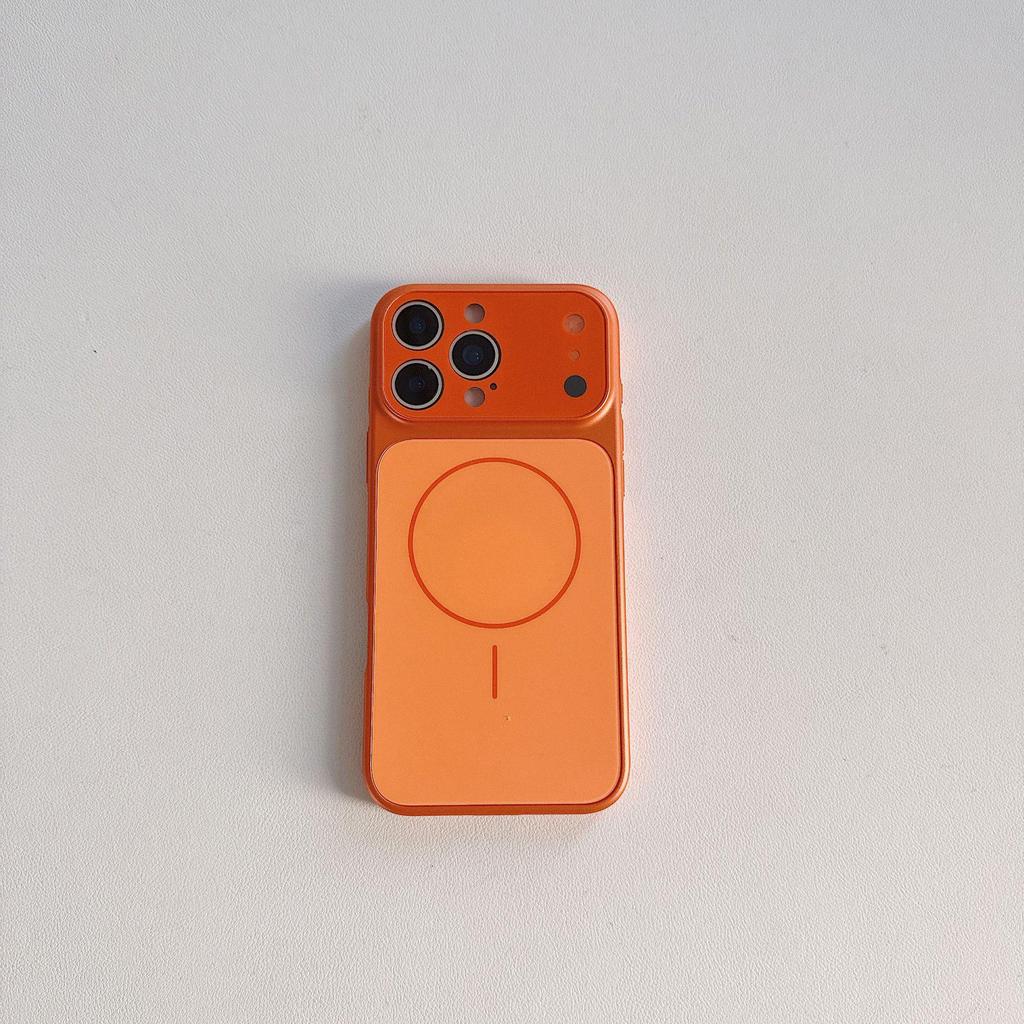 Orange Frosted Magnetic Phone Case for Apple 17 Pro with Lens Protection, Drop-proof & Fine Magnet Design, Compatible with Models 14, 15, 16.