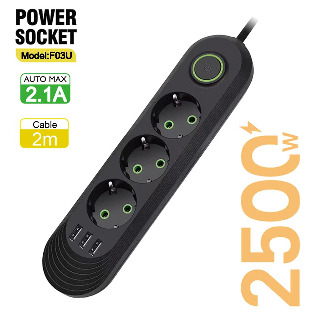 EU-plugg AC-uttak Smart Home Multiprise Power Strip Forlengelsesledning Strømuttak Nettverksfilter Med USB-porter Hurtiglading