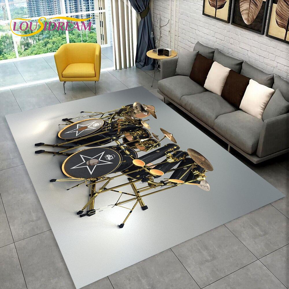 Drum Kit Music Instruments Drum Set Area Rug,Carpet for Home Living Room Bedroom Sofa Doormat Kitchen Decor,Non-slip Floor Mat
