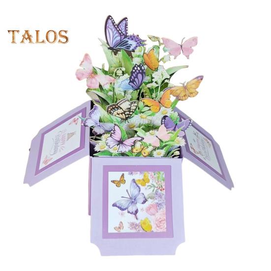 

3D открытка с днем рождения, всплывающая бабочка, букет, подарочная коробка, поздравительная открытка на день рождения для семьи и друзей фиолетовый