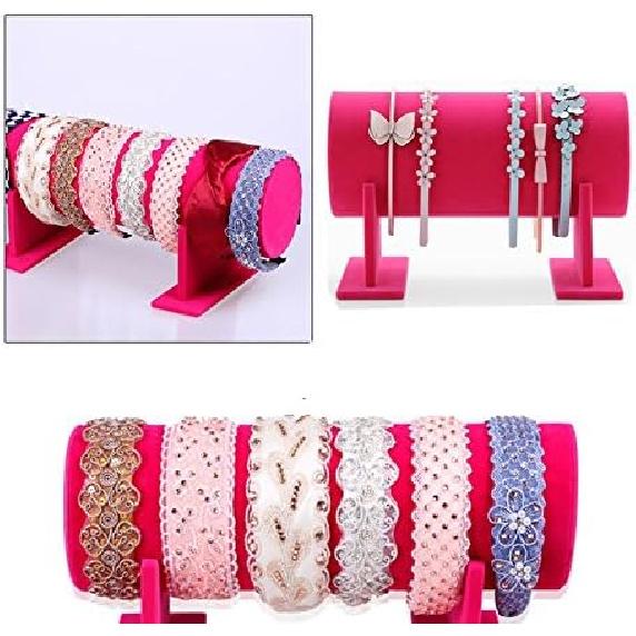Heißes Pink Farbe Samt Separates Abnehmbares Schmuck Stirnband Haarreif Haarband Haarspange Halter Präsentationsständer Rack Organizer
