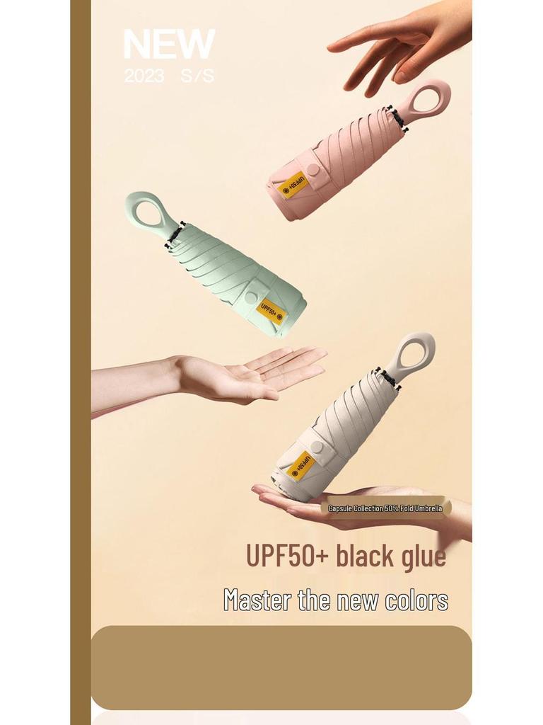 New Macaron Color Five-Fold Ultra-Light Sun Protection Compact Mini Umbrella with Buckle Handle